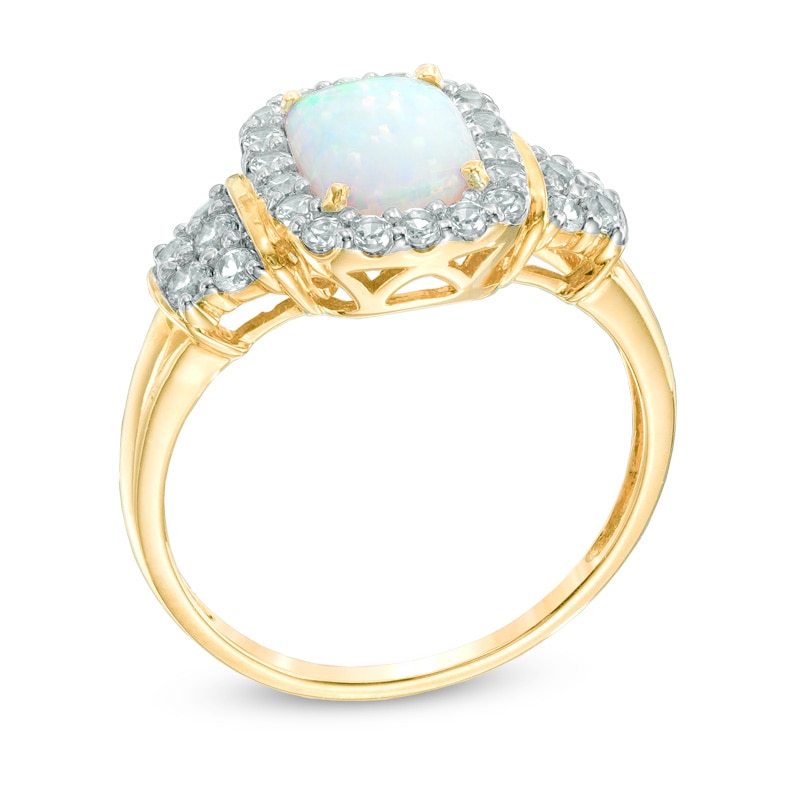 Cushion-Cut Lab-Created Opal and White Sapphire Ring in 10K Gold