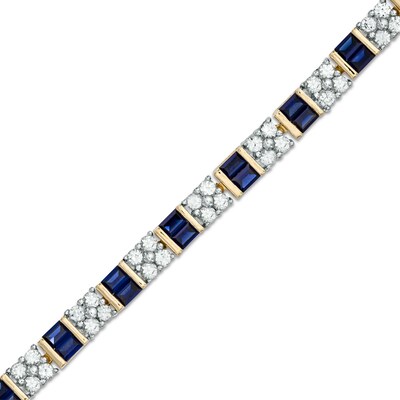 Baguette Lab-Created Blue and White Sapphire Bracelet in Sterling Silver with 14K Gold Plate - 7.25"