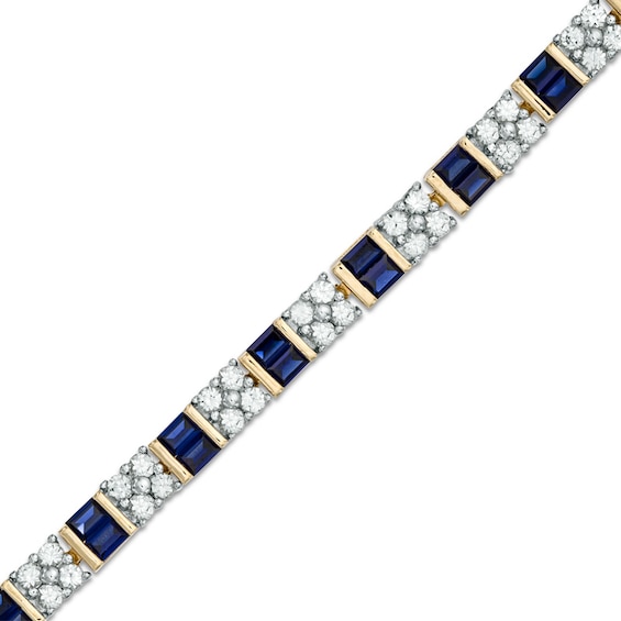 Baguette Lab-Created Blue and White Sapphire Bracelet in Sterling Silver with 14K Gold Plate - 7.25"
