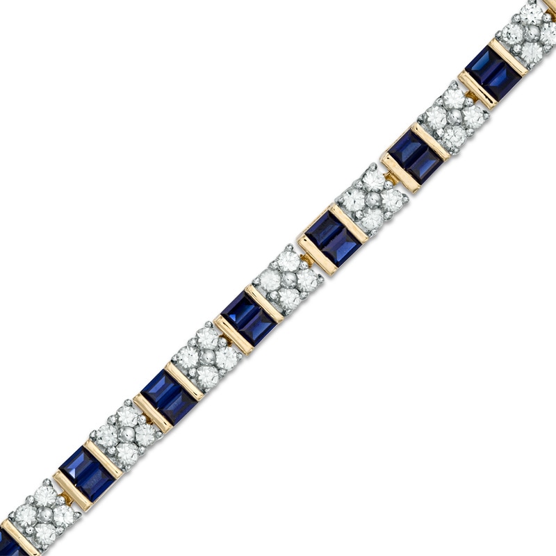 Baguette Lab-Created Blue and White Sapphire Bracelet in Sterling Silver with 14K Gold Plate - 7.25"