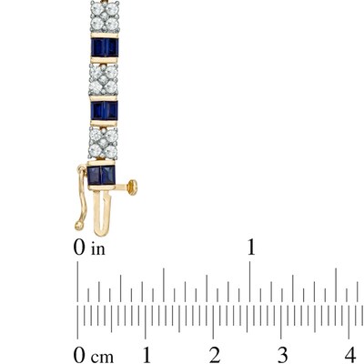 Baguette Lab-Created Blue and White Sapphire Bracelet in Sterling Silver with 14K Gold Plate - 7.25"