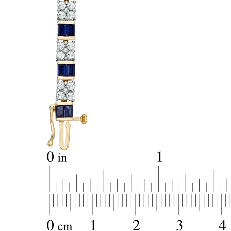 Baguette Lab-Created Blue and White Sapphire Bracelet in Sterling Silver with 14K Gold Plate - 7.25"
