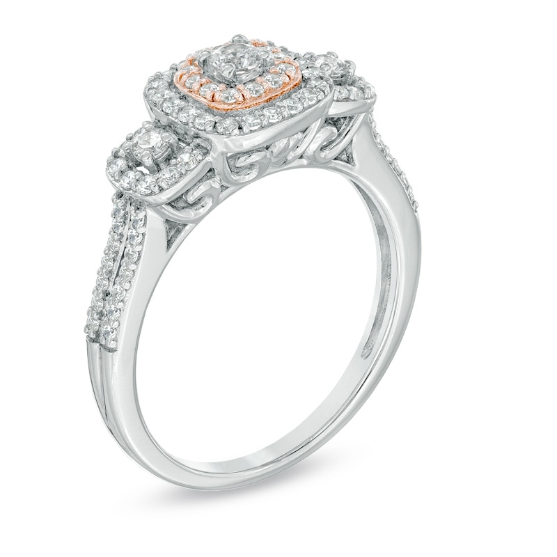 Main Image 2 of 0.45 CT. T.W. Diamond Frame Past Present Future Engagement Ring in 14K Two-Tone Gold