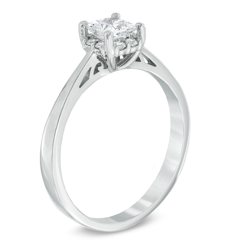 Main Image 2 of 0.33 CT. T.W. Certified Canadian Princess-Cut Diamond Frame Engagement Ring in 14K White Gold (I/I1)