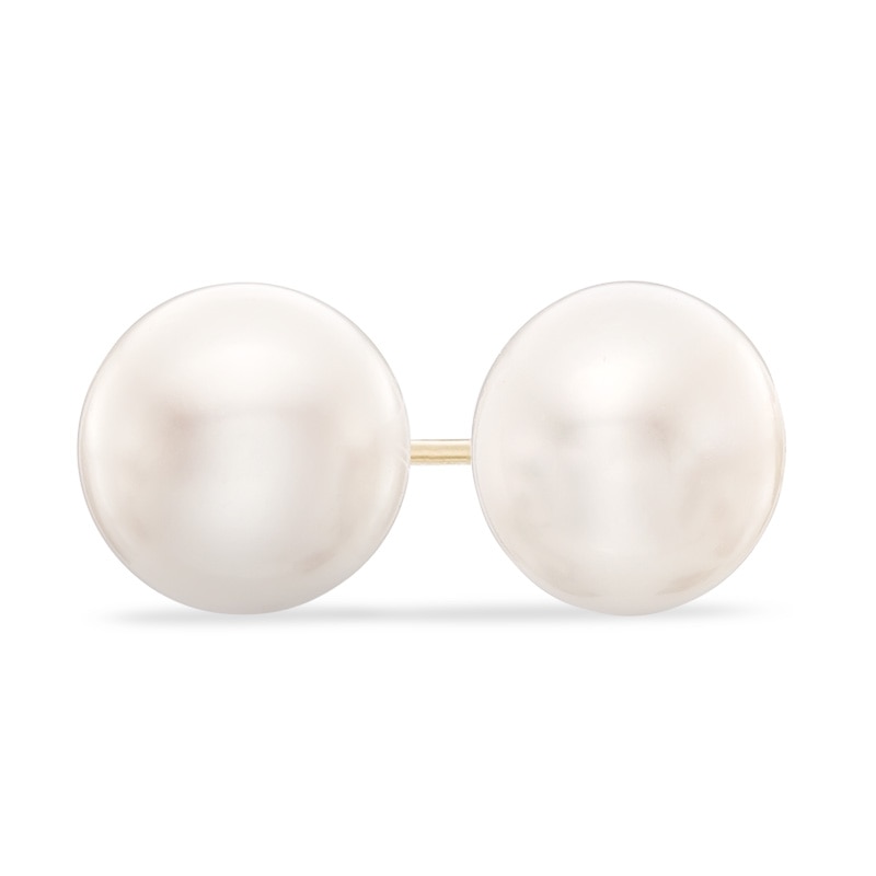 Main Image 1 of 9.0-10.0mm Button Freshwater Cultured Pearl Stud Earrings in 14K Gold