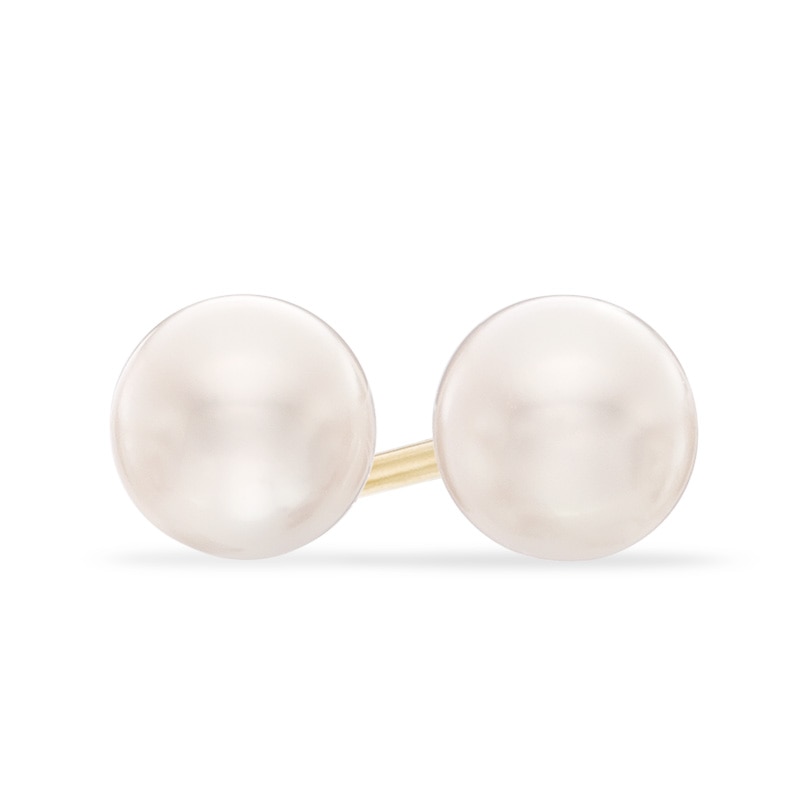 9.0 - 10.0mm Button Cultured Freshwater Pearl Stud Earrings in 14K Gold|Peoples Jewellers