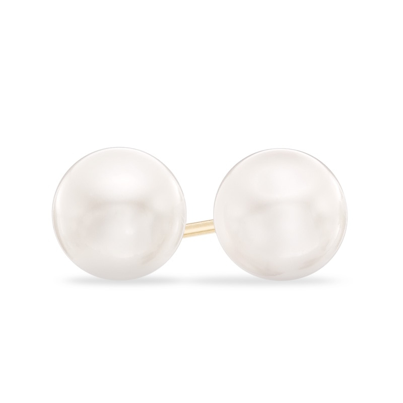 9.0 - 10.0mm Button Cultured Freshwater Pearl Stud Earrings in 14K Gold|Peoples Jewellers