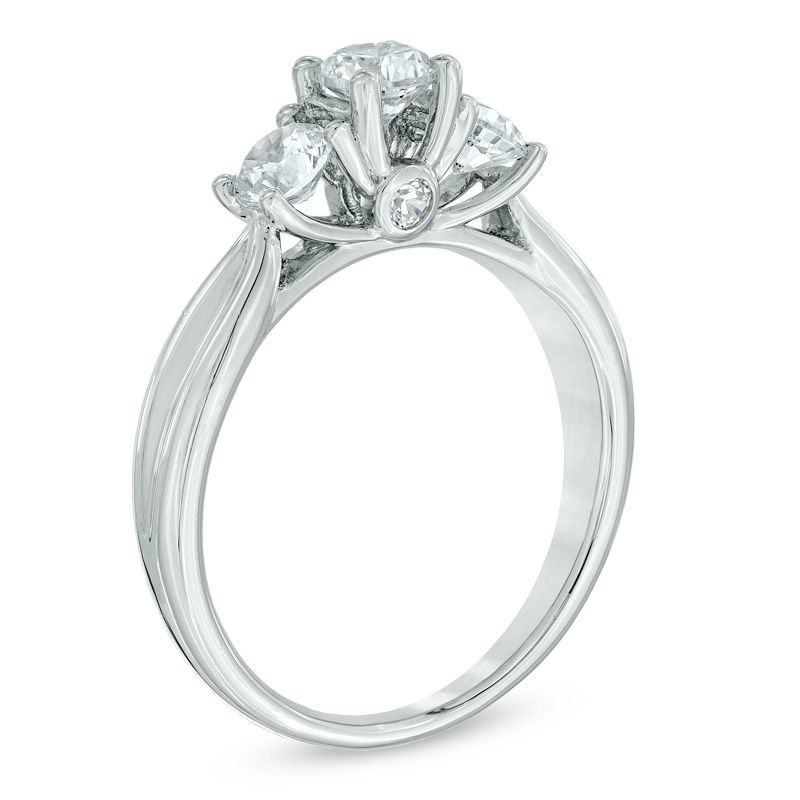 0.95 CT. T.W. Diamond Past Present Future Engagement Ring 14K White Gold