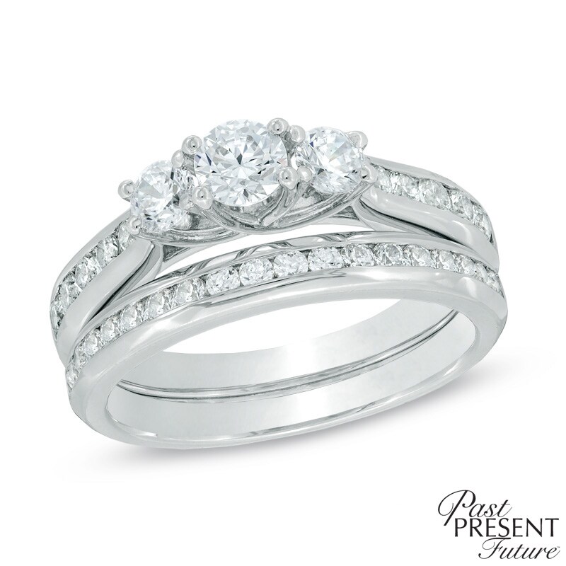 1.20 CT. T.W. Diamond Past Present Future Bridal Set in 14K White Gold