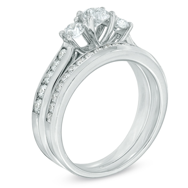 1.20 CT. T.W. Diamond Past Present Future Bridal Set in 14K White Gold