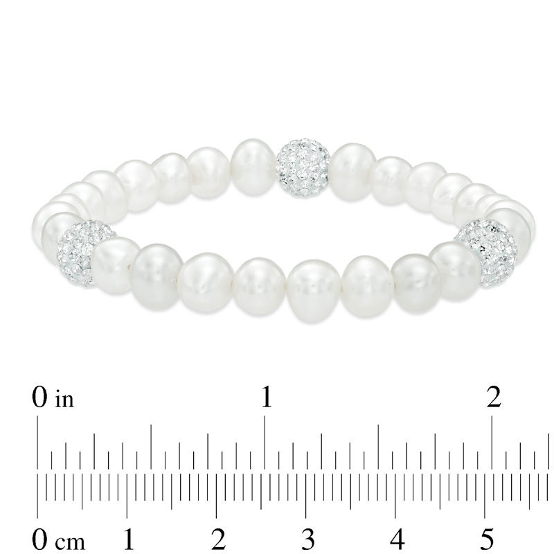Main Image 2 of 6.0-8.0mm Freshwater Cultured Pearl and Crystal Bead Necklace, Bracelet and Earrings Set in Sterling Silver