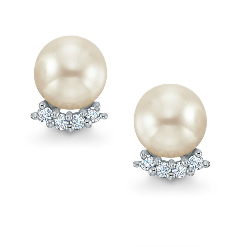 Blue Lagoon® by Mikimoto 6.5mm Cultured Akoya Pearl and Diamond Accent Earrings in 14K White Gold