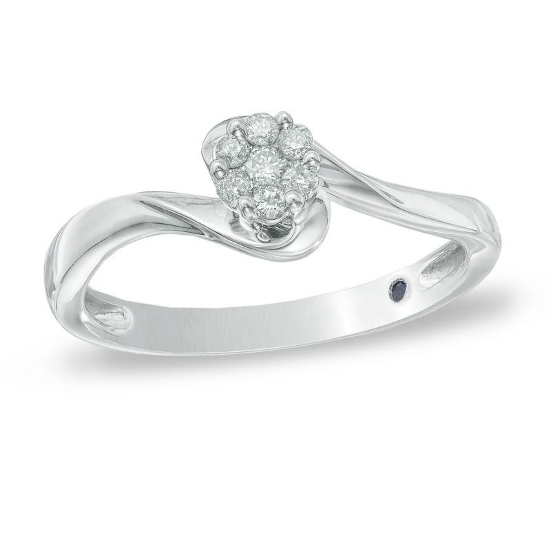 0.10 CT. T.W. Diamond Cluster Bypass Ring in 10K White Gold