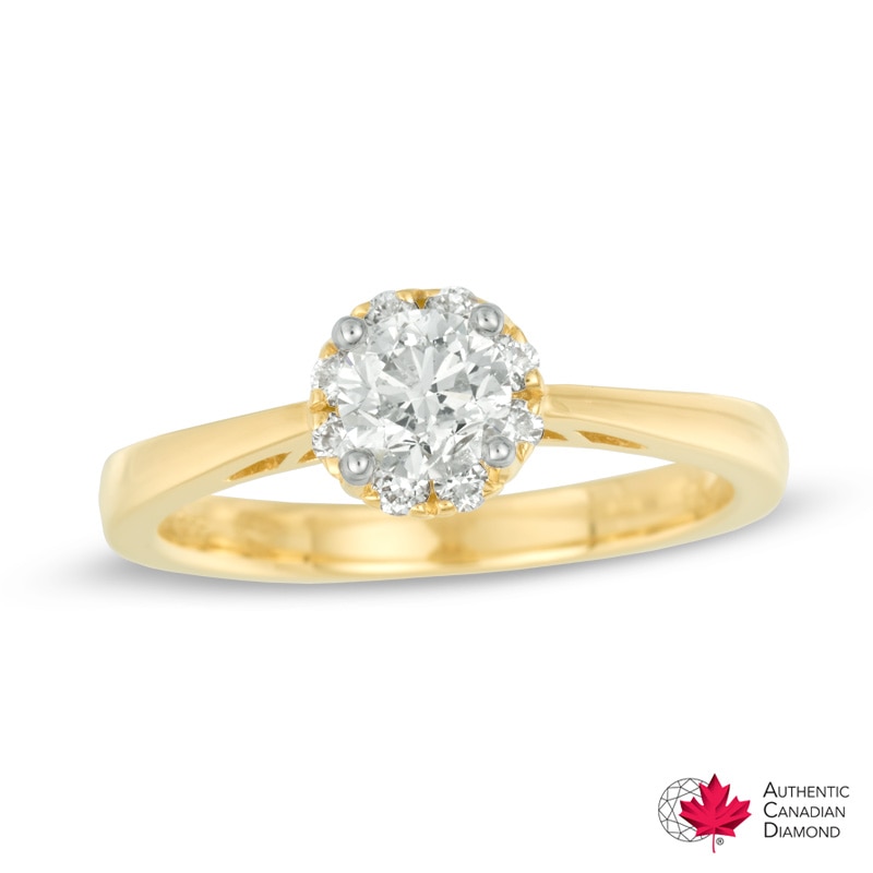 0.70 CT. T.W. Certified Canadian Diamond Frame Engagement Ring in 14K Gold (I/I1)