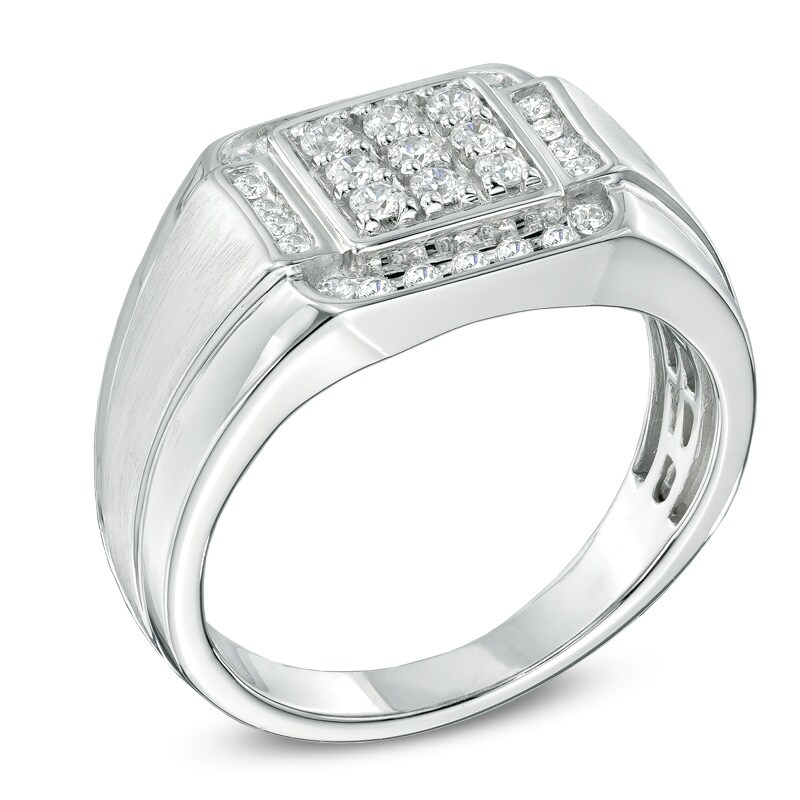 Main Image 2 of Men's 0.50 CT. T.W. Diamond Square Cluster Frame Ring in 10K White Gold