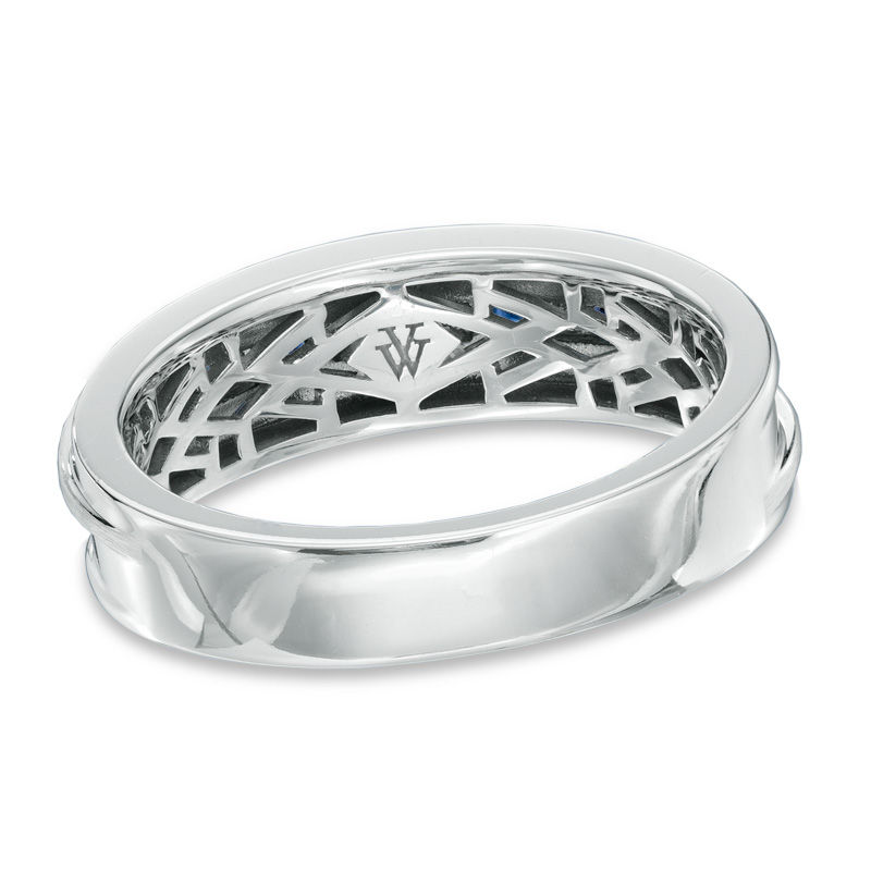 Vera Wang Men's Square-Cut Blue Sapphire and 0.15 CT. T.W. Diamond Slant Band in 14K White Gold