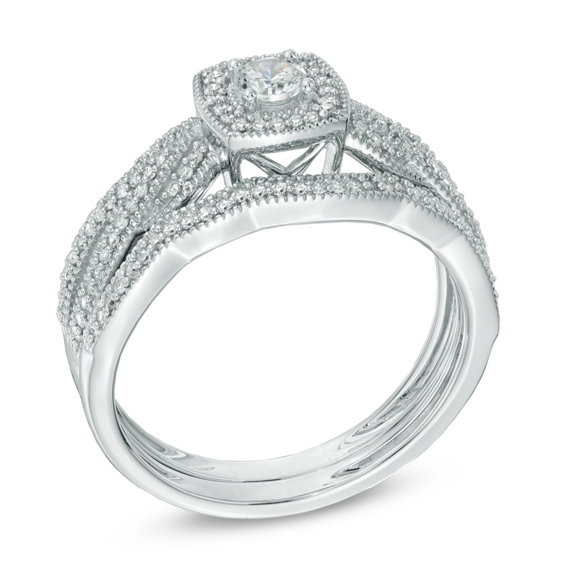 Main Image 2 of 0.40 CT. T.W. Diamond Braid Vintage-Style Frame Bridal Set in 10K White Gold