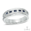 Vera Wang Love Collection Men's Square-Cut Blue Sapphire and 0.18 CT. T.W. Diamond Band in 14K White Gold