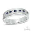 Thumbnail Image 0 of Vera Wang Love Collection Men's Square-Cut Blue Sapphire and 0.18 CT. T.W. Diamond Band in 14K White Gold