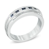 Thumbnail Image 1 of Vera Wang Love Collection Men's Square-Cut Blue Sapphire and 0.18 CT. T.W. Diamond Band in 14K White Gold