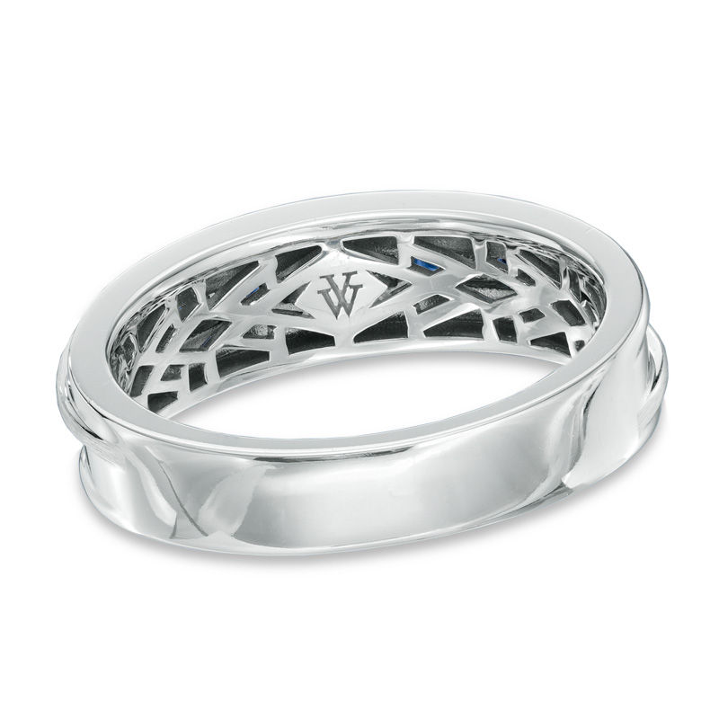 Vera Wang Men's Square-Cut Blue Sapphire and 0.18 CT. T.W. Diamond Band in 14K White Gold