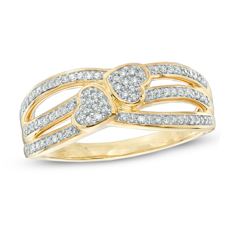 0.20 CT. T.W. Diamond Double Heart Promise Ring in 10K Gold