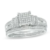 Thumbnail Image 0 of 0.33 CT. T.W. Diamond Square Composite Double Collar Bridal Set in 10K White Gold