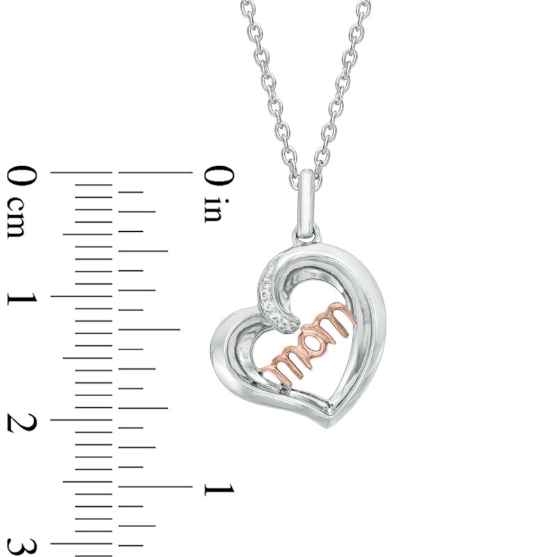 The Heart Within® Diamond Accent Tilted "MOM" Heart Pendant in Sterling Silver and 10K Rose Gold