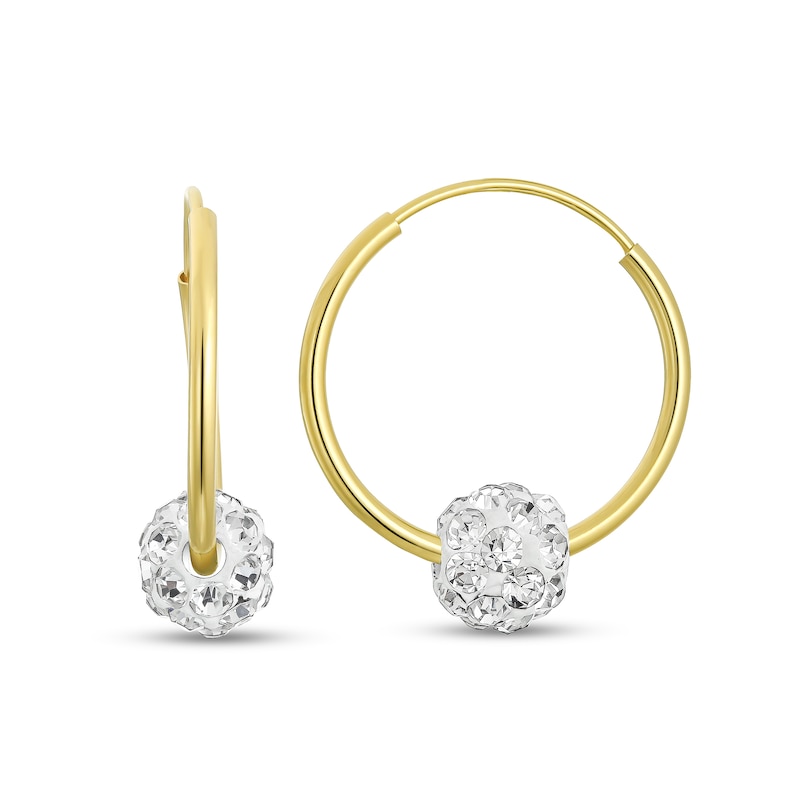 White Crystal Bead Endless Hoop Earrings in 14K Gold|Peoples Jewellers