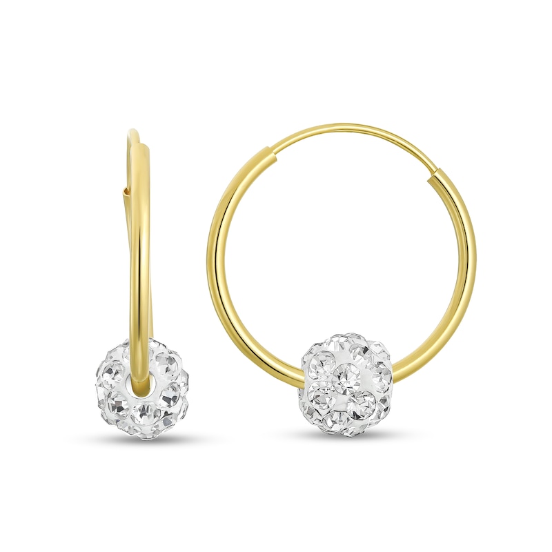 Main Image 1 of White Crystal Bead Endless Hoop Earrings in 14K Gold