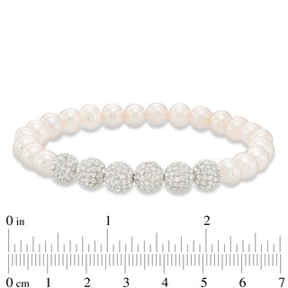 6.0-7.0mm Freshwater Cultured Pearl and Crystal Bead Stretch Bracelet Set-7.25"