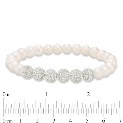6.0-7.0mm Freshwater Cultured Pearl and Crystal Bead Stretch Bracelet Set-7.25"