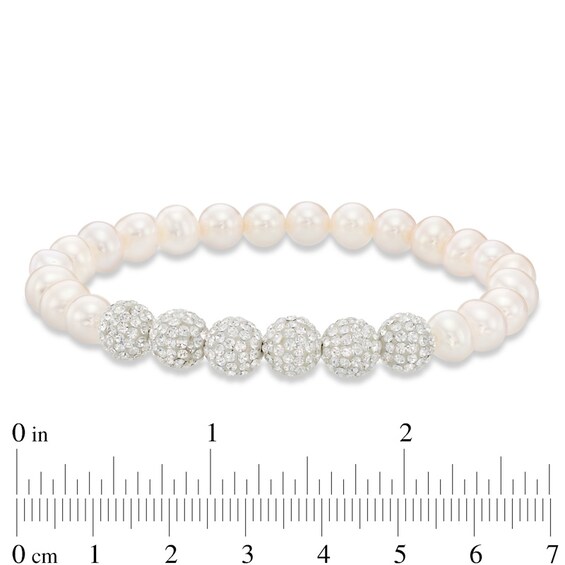 6.0-7.0mm Freshwater Cultured Pearl and Crystal Bead Stretch Bracelet Set-7.25"