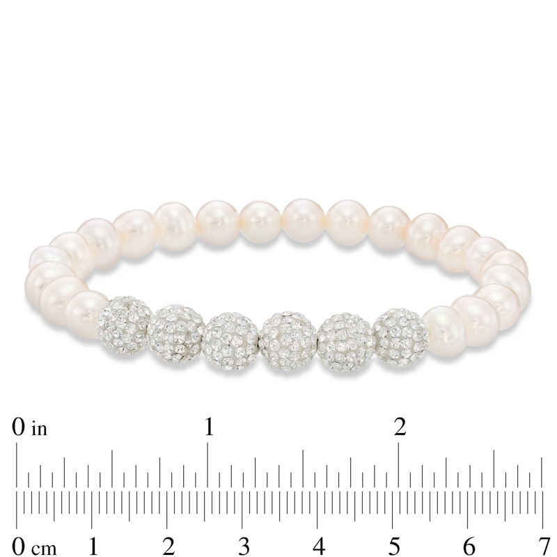 6.0-7.0mm Freshwater Cultured Pearl and Crystal Bead Stretch Bracelet Set-7.25"