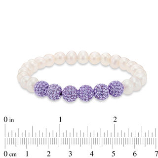 6.0-7.0mm Freshwater Cultured Pearl and Crystal Bead Stretch Bracelet Set-7.25"