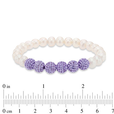 6.0-7.0mm Freshwater Cultured Pearl and Crystal Bead Stretch Bracelet Set-7.25"