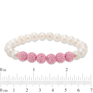 6.0-7.0mm Freshwater Cultured Pearl and Crystal Bead Stretch Bracelet Set-7.25"