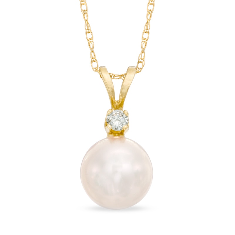 Main Image 1 of 7.5-8.0mm Akoya Cultured Pearl and Diamond Accent Pendant in 14K Gold