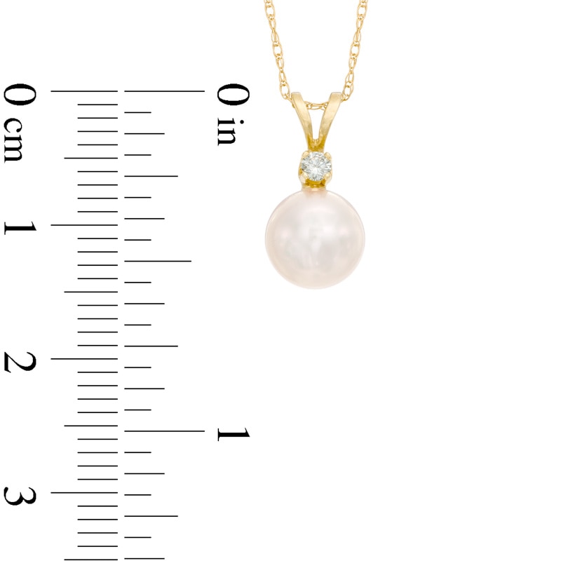 Main Image 2 of 7.5-8.0mm Akoya Cultured Pearl and Diamond Accent Pendant in 14K Gold