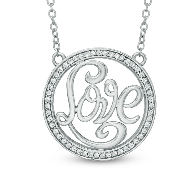 Lab-Created White Sapphire "LOVE" Circle Necklace in Sterling Silver - 17"