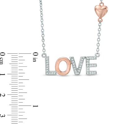 Lab-Created White Sapphire "LOVE" with Heart Necklace in Sterling Silver and 14K Rose Gold Plate - 17"