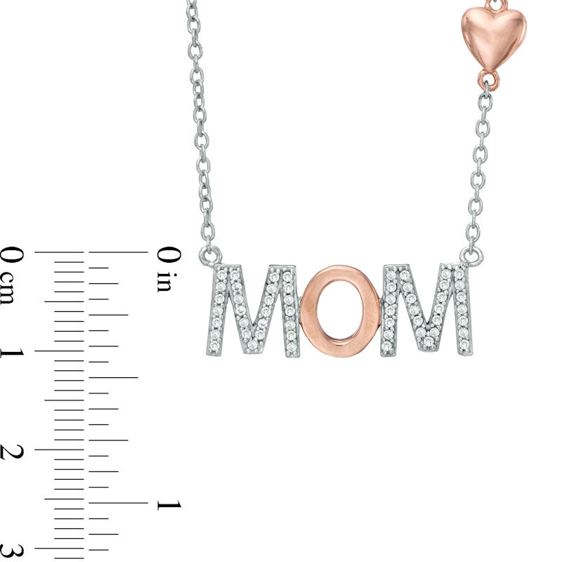Main Image 2 of Lab-Created White Sapphire "MOM" with Heart Necklace in Sterling Silver and 14K Rose Gold Plate - 17"