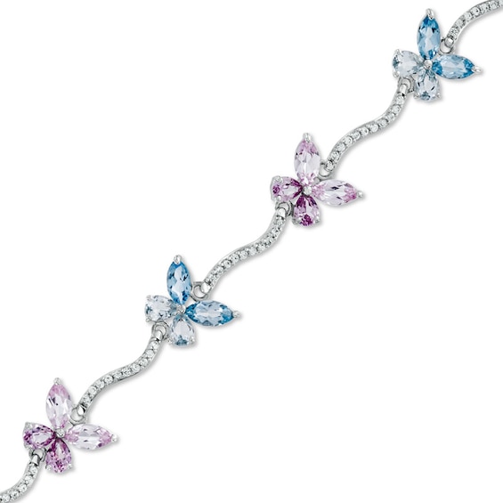Lab-Created Multi-Gemstone Butterfly Bracelet in Sterling Silver - 7.25"