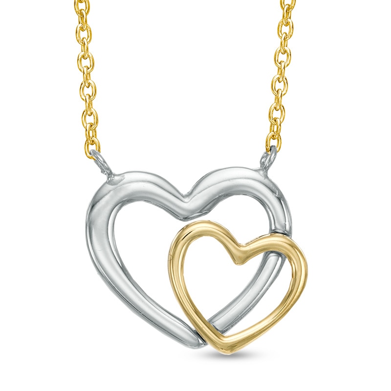 Double Heart Necklace in 10K Two-Tone Gold|Peoples Jewellers