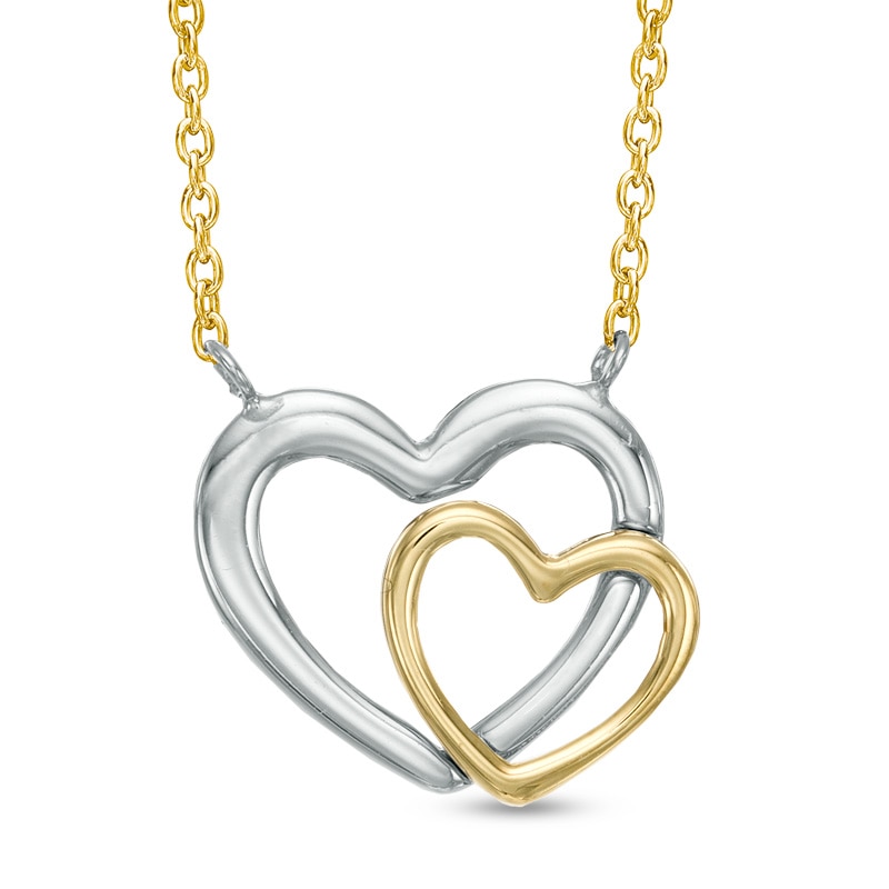 Double Heart Necklace in 10K Two-Tone Gold