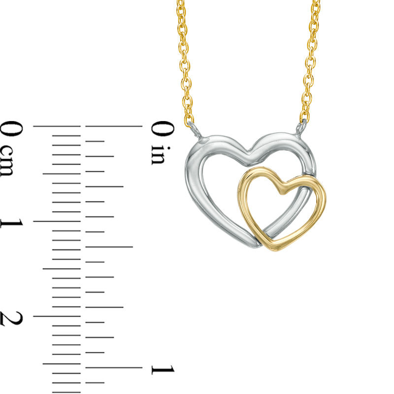 Double Heart Necklace in 10K Two-Tone Gold