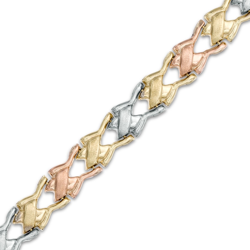 X Link Bracelet in 10K Tri-Tone Gold - 7.25"|Peoples Jewellers