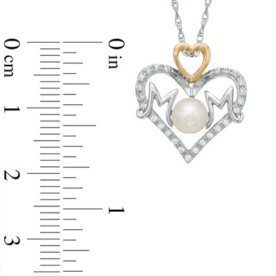 Freshwater Cultured Pearl and Lab-Created White Sapphire "MOM" Heart Pendant in Sterling Silver and 14K Gold Plate