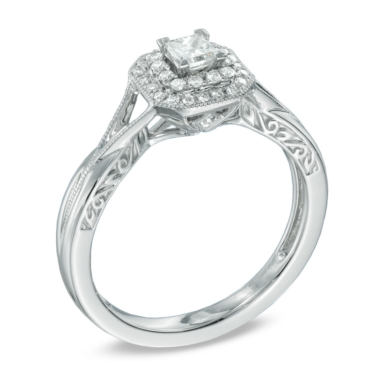 0.33 CT. T.W. Princess-Cut Diamond Frame Vintage-Style Engagement Ring in 10K White Gold