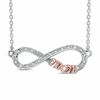 Diamond Accent Sideways Infinity with "MOM" Necklace in Sterling Silver and 10K Rose Gold